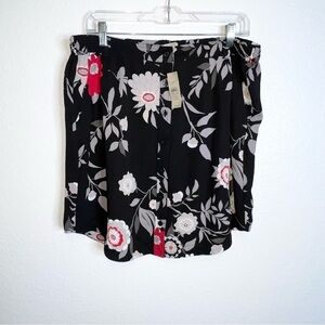 Ann Taylor Loft floral skirt Women Large Petite Black with belt loops b8